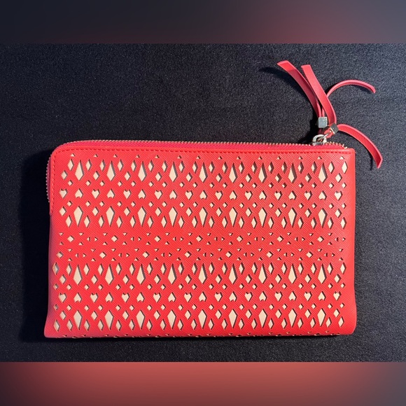STELLA & Dot ORANGE CLUTCH Laser Cut ZIP - Picture 2 of 12